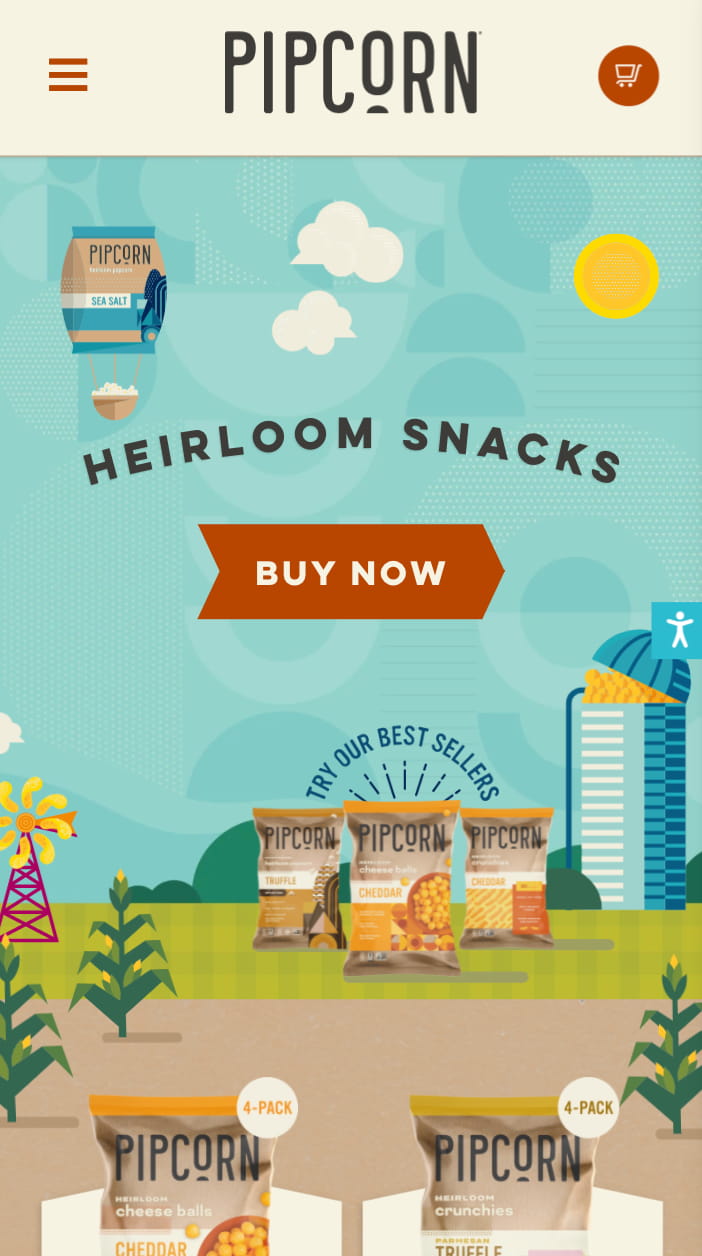 Ejemplo de un botón de hamburguesa: sitio web de pipcorn