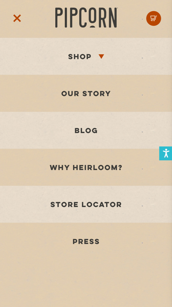 Ejemplo de un botón de hamburguesa: sitio web de pipcorn