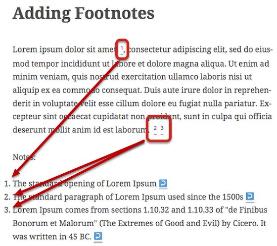 notas al pie de wordpress
