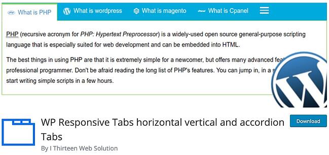 página del producto para la pestaña receptiva del complemento de wordpress