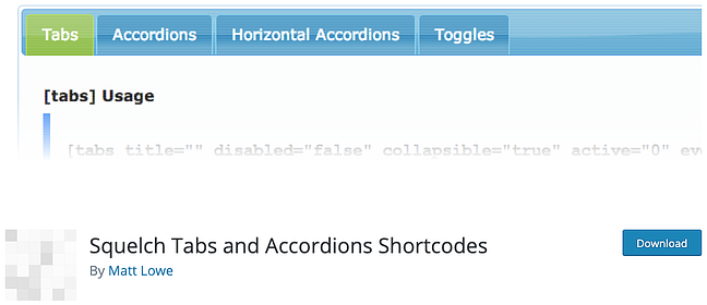 página del producto para wordpress tab plug squelch tabs