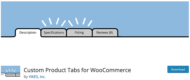 página del producto para el complemento de la tarjeta wordpress pestañas de productos personalizadas para woocommerce