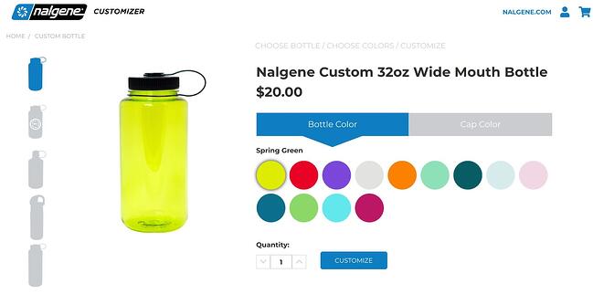 ejemplo de marcadores de wordpress en el sitio web de nalgene