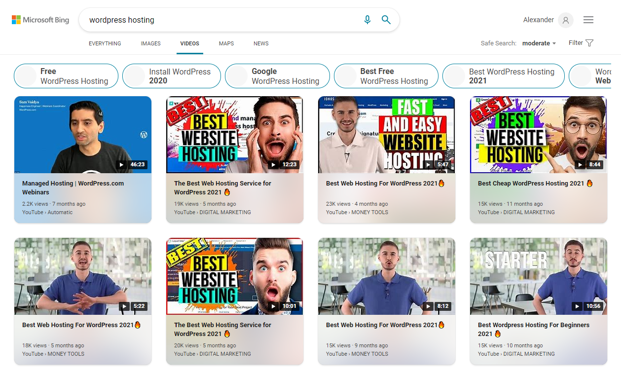 Resultados de la búsqueda de videos de Bing