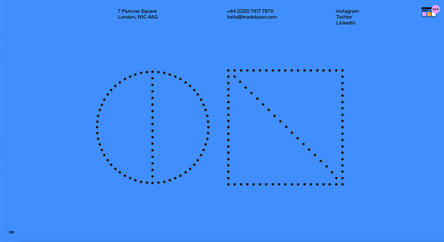 El lado minimalista de ON tiene un texto negro sobre un fondo azul sólido