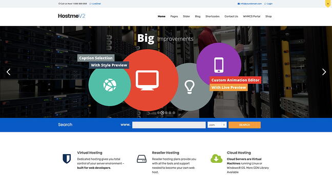 Escaparate del tema WordPress Hostme v2 para el sitio web de la empresa de alojamiento