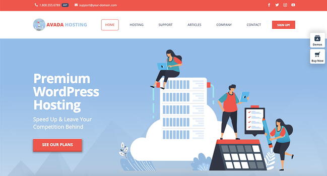 Demostración de alojamiento del tema de WordPress más vendido de Avada