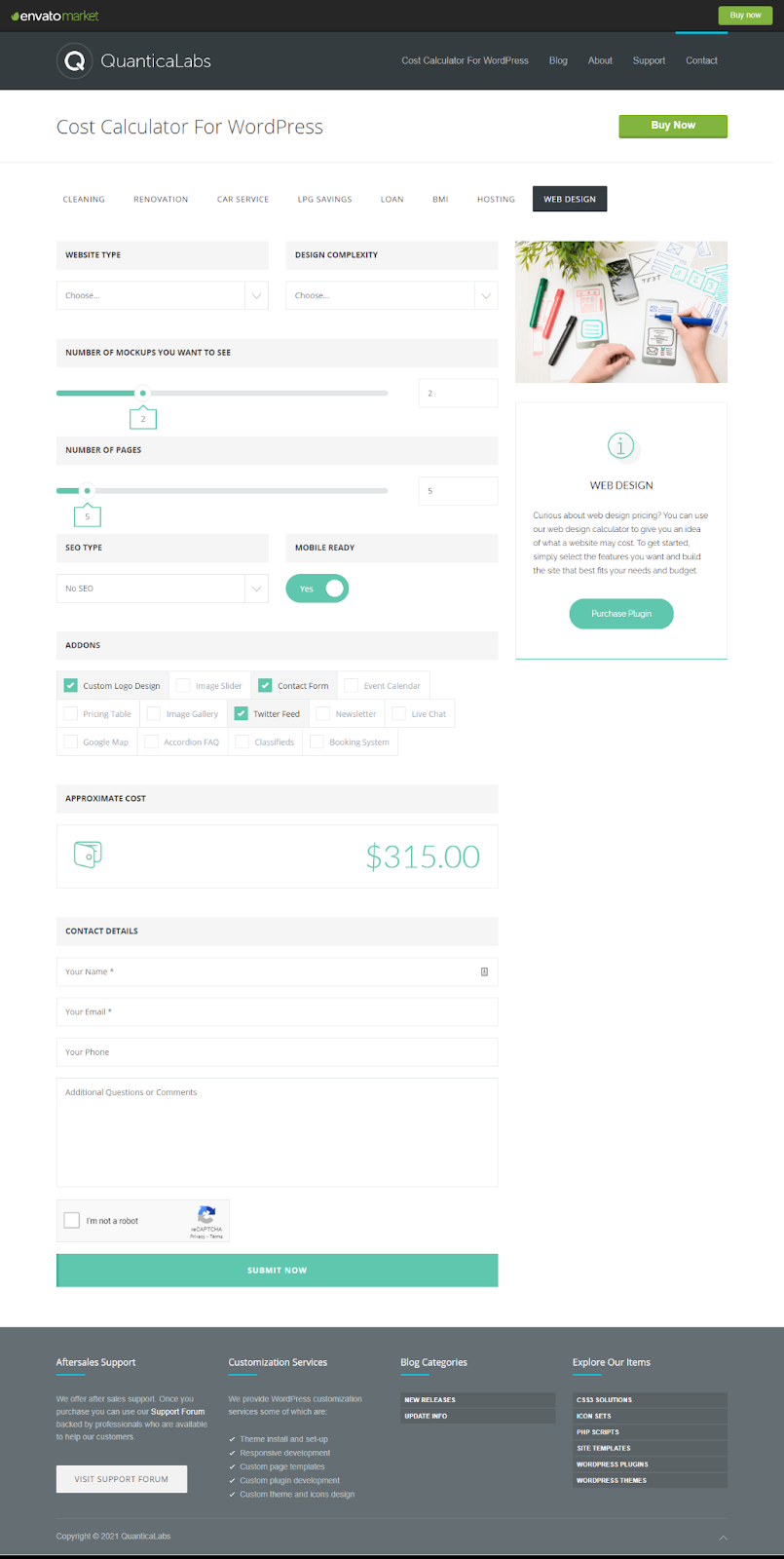 Calculadora de costos de WordPress, complemento para autónomos
