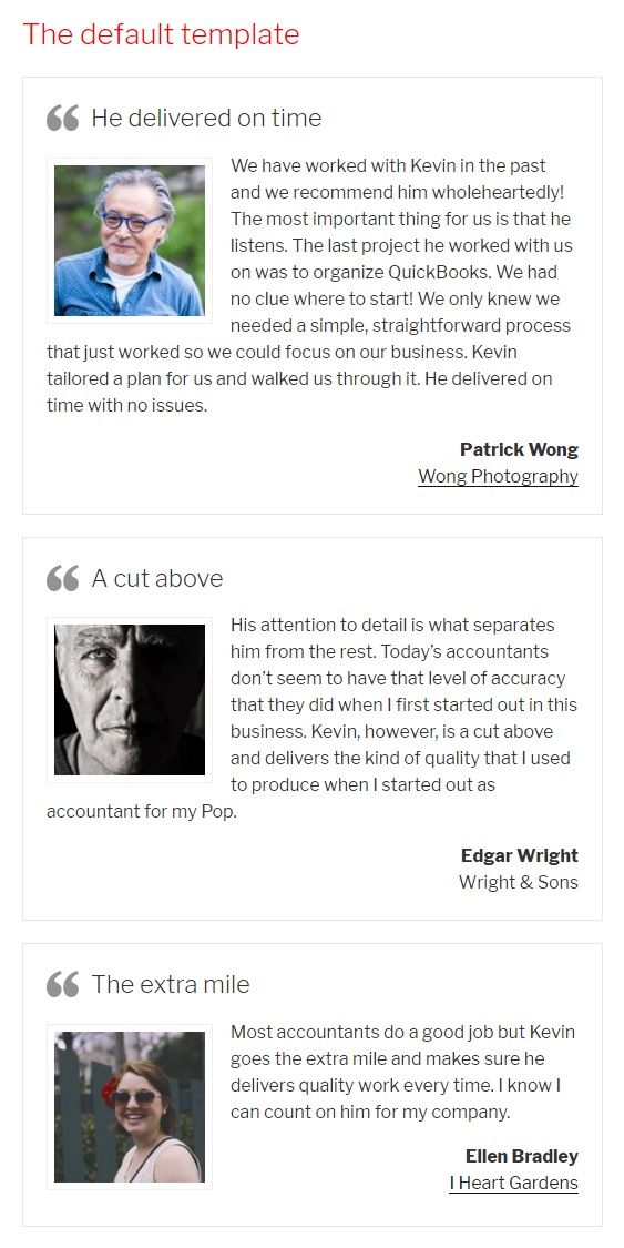 Fuertes testimonios de plugins de freelancers de WordPress