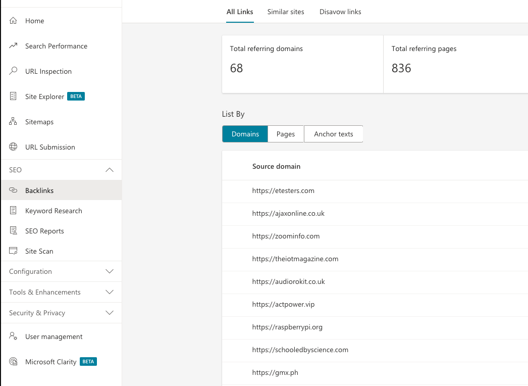 Herramientas para webmasters de Bing para SEO Bing. 