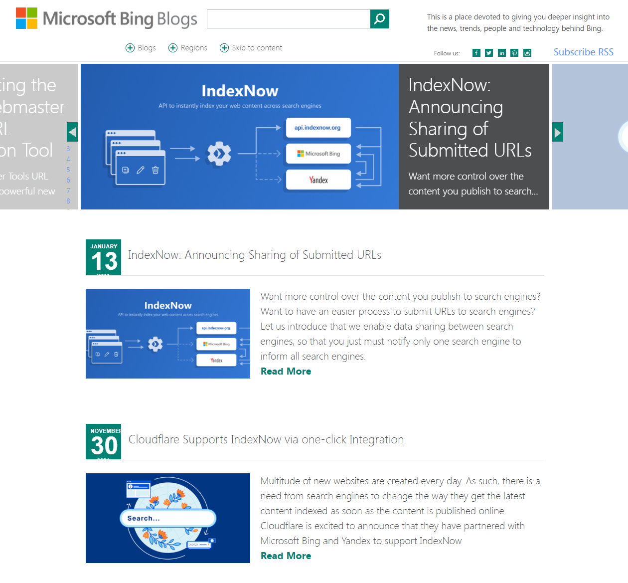 Blog para webmasters de Bing