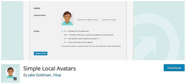 página de descarga del complemento de avatar de wordpress avatares locales simples