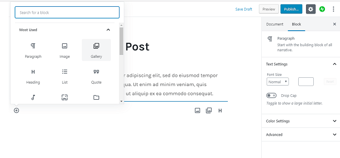 agregando la galería de gutenberg