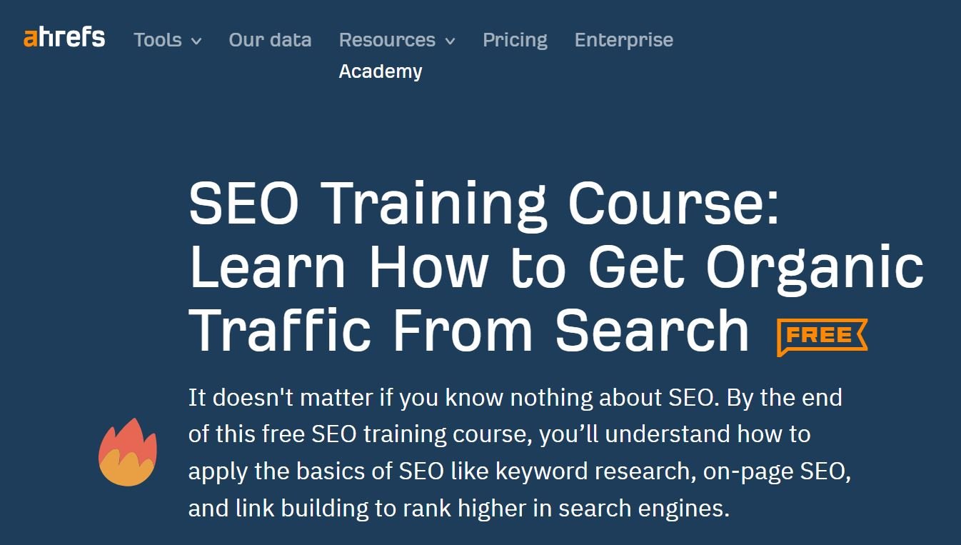 El sitio de capacitación SEO alojado por Ahrefs enseña habilidades de capacitación en investigación de palabras clave.