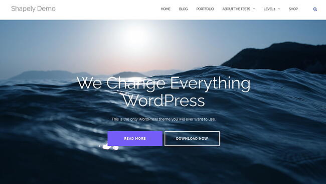 El tema gratuito Shapely Parallax incluye una imagen con dos botones CTA