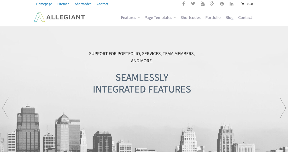 El tema Free Allegiant Parallax incluye una sección de servicios de CTA y Parallax