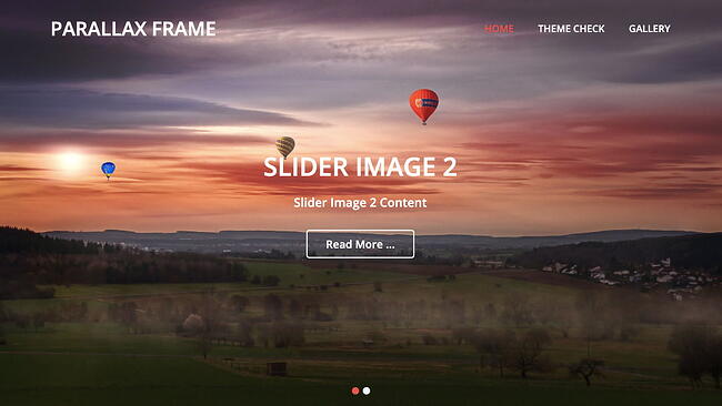 El tema gratuito de Parallax Frame incluye control deslizante de imagen y contorno de botón CTA
