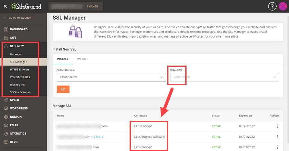 Herramientas del sitio de Siteground vamos a cifrar la herramienta de back-end ssl