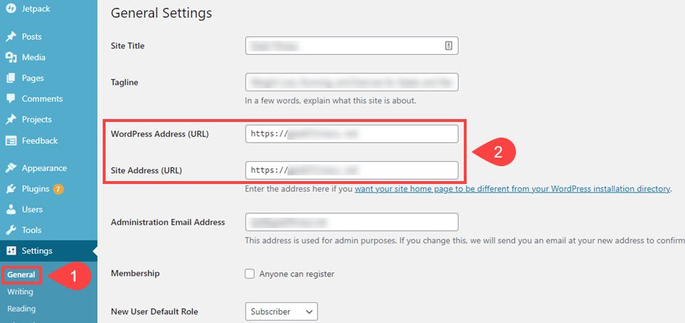cambiar la url de configuración general de wordpress