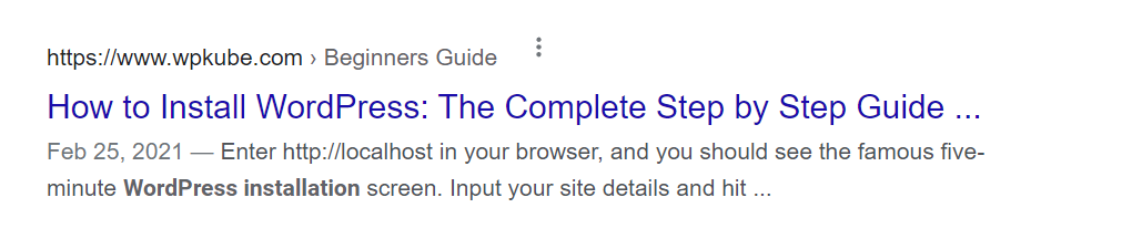 Un ejemplo de una meta descripción automática