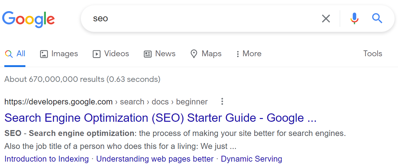 Ejemplo de título de página SEO en los resultados de búsqueda de Google.