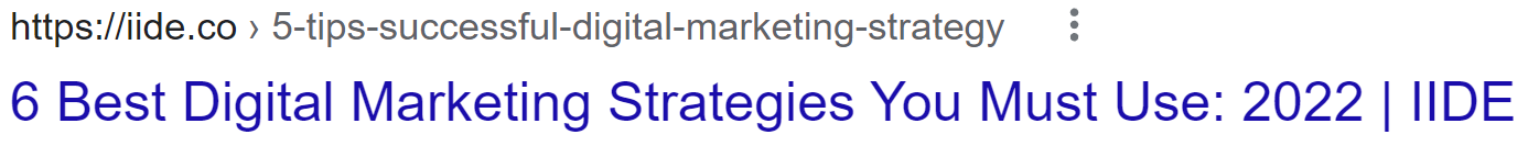 Ejemplo de título en resultados de búsqueda, 6 estrategias de marketing digital que debes usar