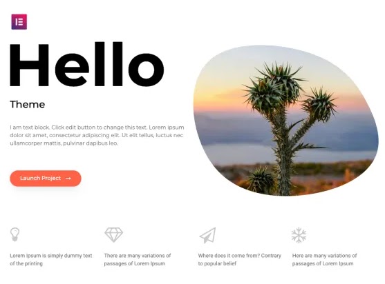 hola elementor vista previa del tema de wordpress