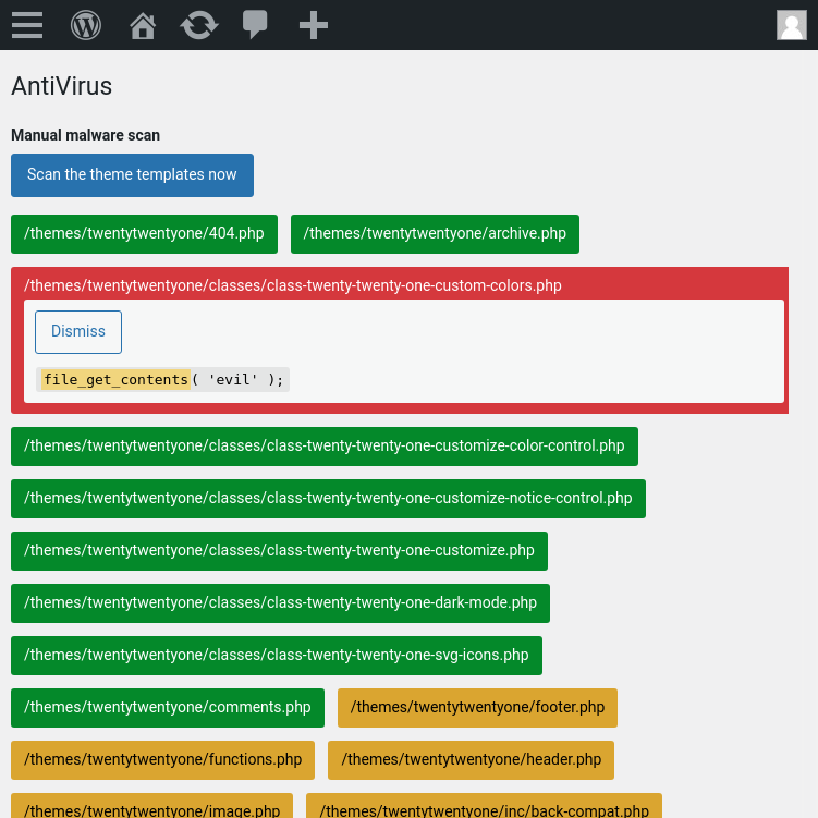 Antivirus-Complemento de código malicioso de WordPress