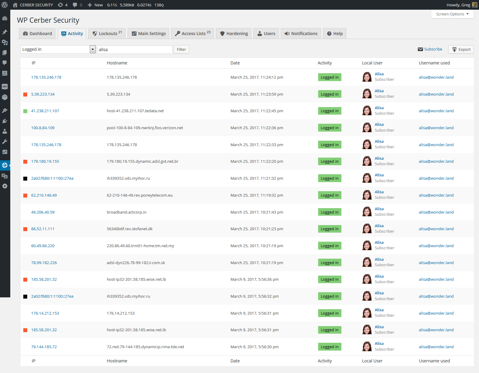 Complemento de código malicioso WP Cerber Security WordPRess
