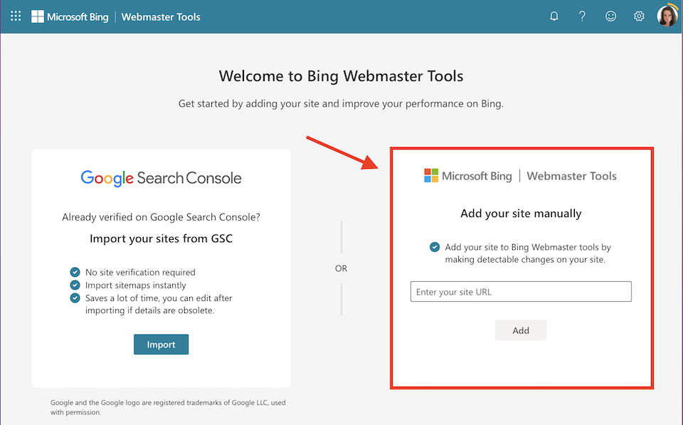 Mapa del sitio de las Herramientas para webmasters de Bing