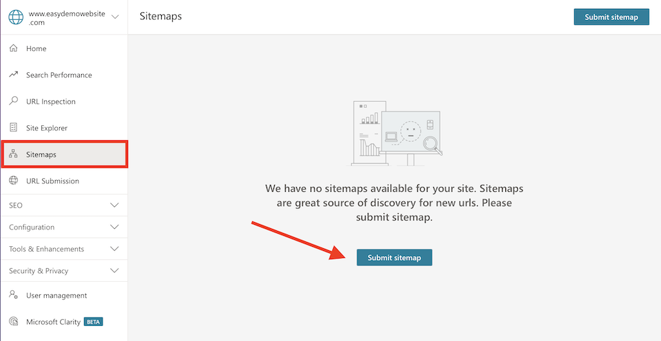 Mapa del sitio de las Herramientas para webmasters de Bing