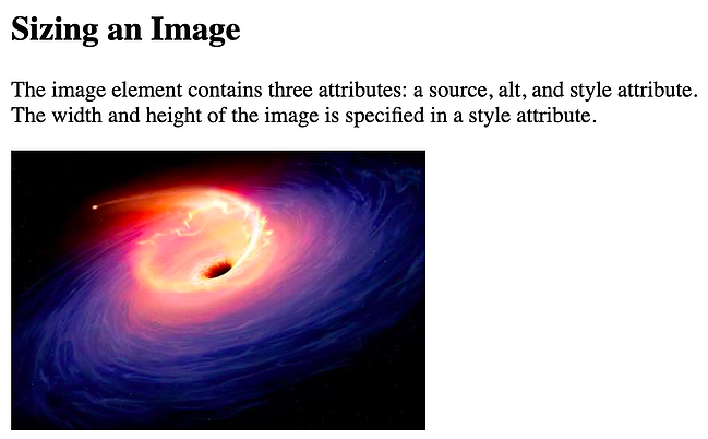 Imagen insertada debajo del encabezado y párrafo en el archivo HTML