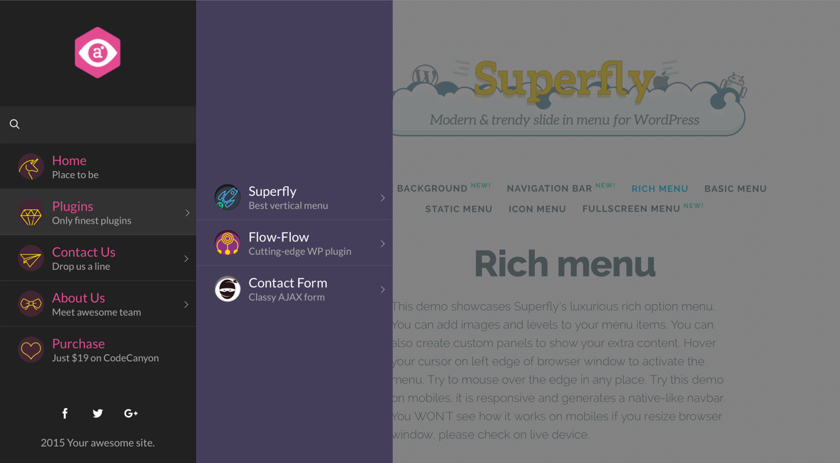 Ejemplo de Mega Menú Superfly de WordPress