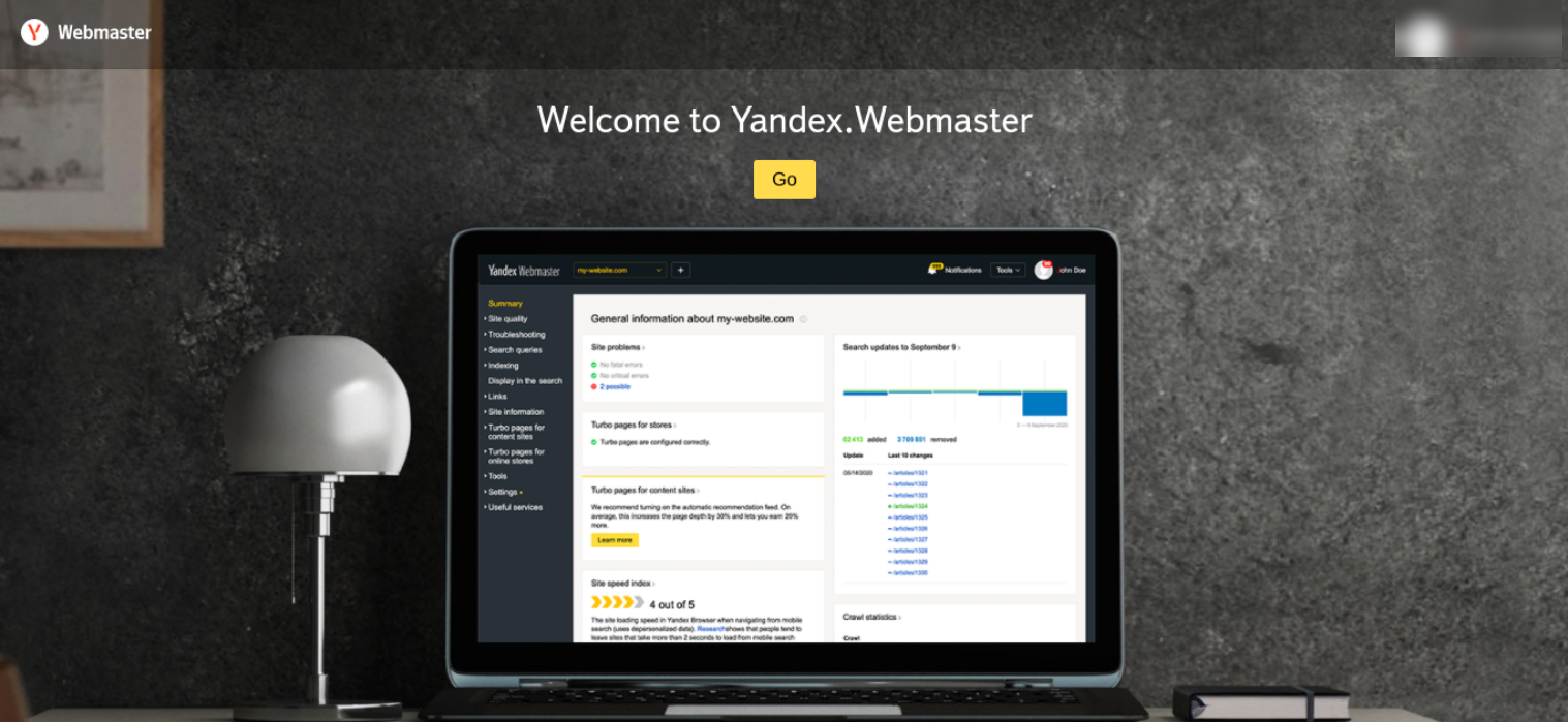 Pantalla Yandex Webmaster.