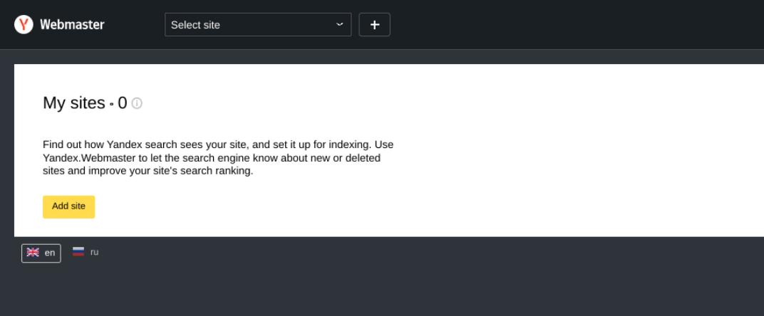 Posibilidad de agregar un sitio a su cuenta de herramientas para webmasters de Yandex.