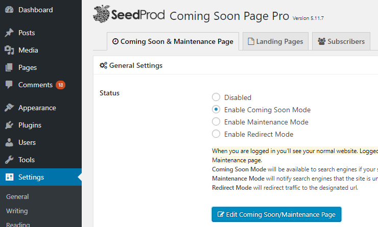 revisión de seedprod activar el sitio pronto
