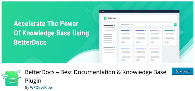 página del producto para el complemento de la base de conocimiento de wordpress betterdocs