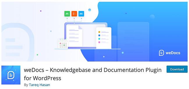 página del producto para el complemento de la base de conocimientos de wordpress wedocs
