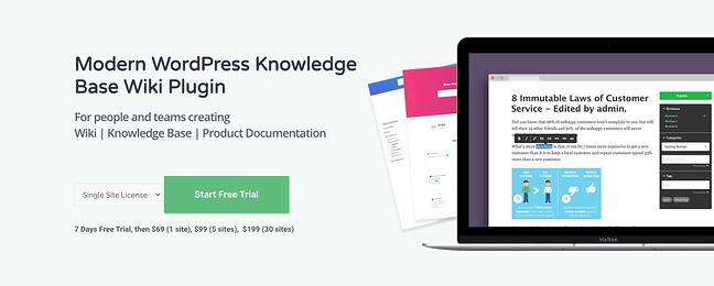 página del producto para el complemento de la base de conocimientos de wordpress helpie wp