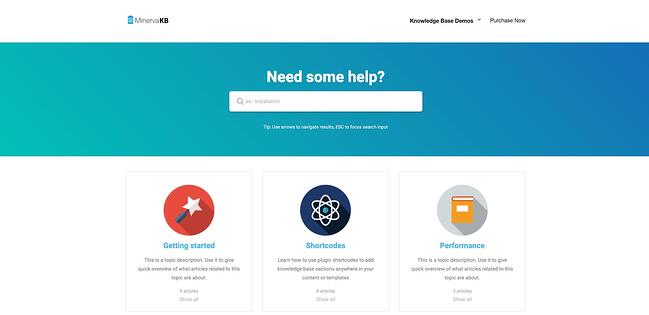 página del producto para el complemento de la base de conocimiento de wordpress minervaKB