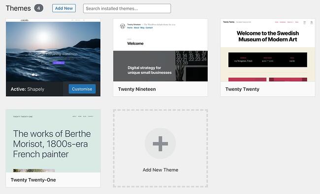 Pantalla de selección de tema de WordPress