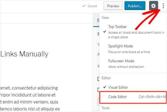 abre el editor de código para editar enlaces externos