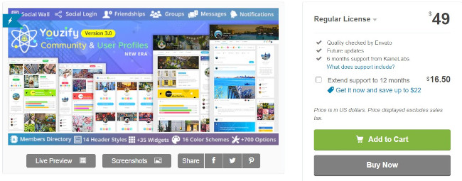 Complemento para compartir en redes sociales de Youzify
