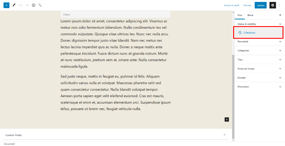 Restaurar versiones de publicaciones en el editor de Gutenberg