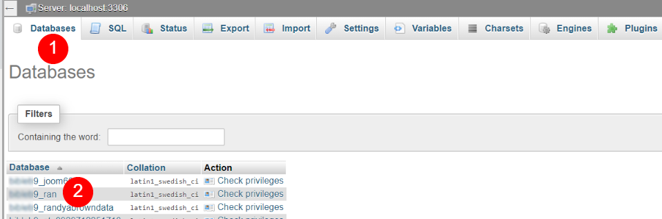 Acceso a versiones de publicaciones a través de phpMyAdmin