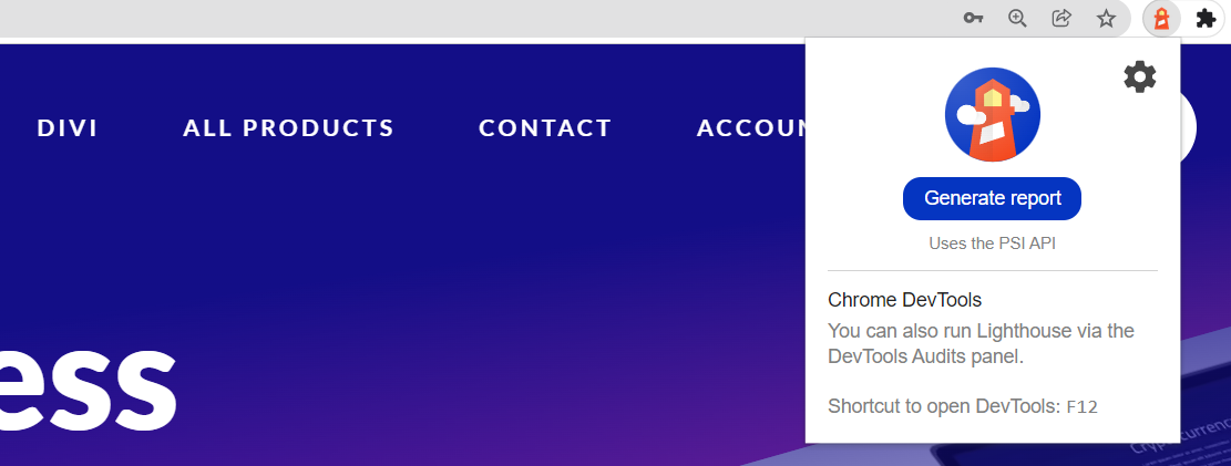 Acceso a Google Lighthouse a través de Chrome. 