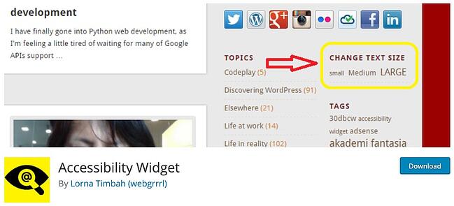 página de descarga del complemento de accesibilidad widget de accesibilidad de wordpress