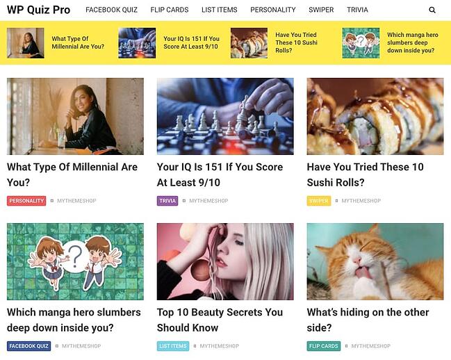 Sitio de prueba viral creado con el complemento WP Quiz por MyThemeShop