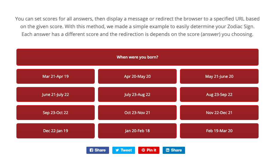 Cuestionario con resultados creado con el complemento Modal Survey para WordPress