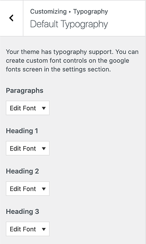 Panel de selección de encabezado para el complemento Easy Google Fonts